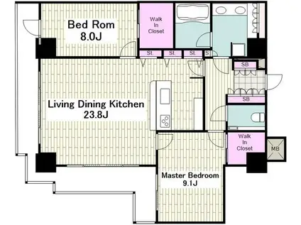パシフィックロイヤルコートみなとみらい アーバンタワー(2LDK/22階)の間取り写真
