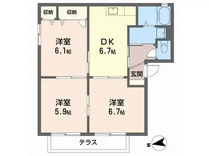 アガーペ御陵前(3DK/1階)の間取り写真