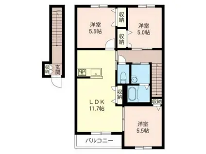 フォレスト三室(3LDK/2階)の間取り写真