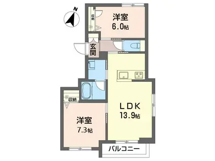サルーテ三軒茶屋(2LDK/2階)の間取り写真