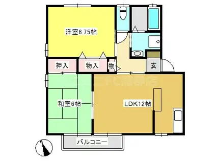 ハイカムールなつめA(2LDK/1階)の間取り写真