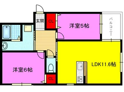 ミラハイツ諸福(2LDK/1階)の間取り写真
