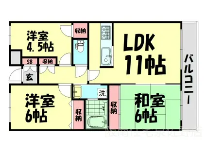 ハイネスピヴァット(3LDK/3階)の間取り写真