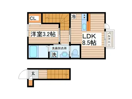 CASA UNO(1LDK/2階)の間取り写真