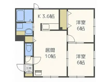 ルミエールビラ宮の丘(2LDK/1階)の間取り写真