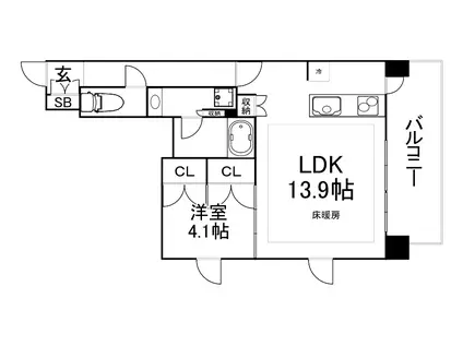 ザ・大阪レジデンス備後町(1LDK/8階)の間取り写真