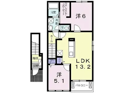 カルム・ルシエル横尾(2LDK/2階)の間取り写真