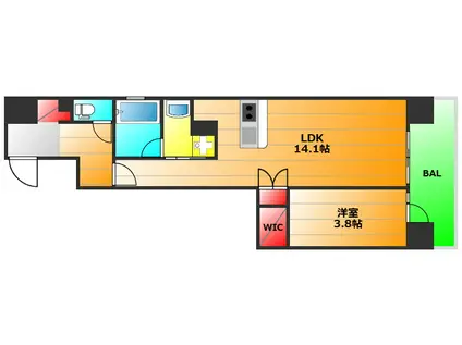 PARK LANE KUJO(1LDK/2階)の間取り写真
