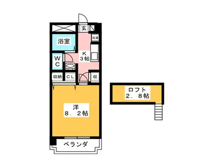 グランパレ中央林間(1K/4階)の間取り写真