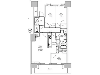 HARUMI FLAG PARK VILLAGE C棟晴海フラッグパ(3LDK/5階)の間取り写真