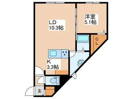 月寒中央通9丁目MS(1LDK/2階)の間取り写真