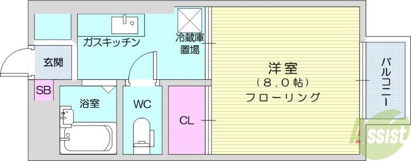 国見パーソナルⅤ(1K/2階)の間取り写真