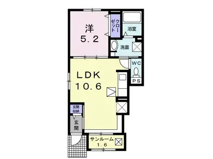 トライスト北城A(1LDK/1階)の間取り写真