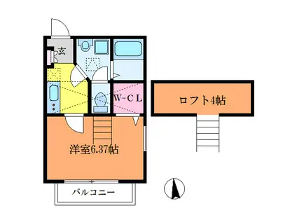 ラヴィアンローズII(1K/2階)の間取り写真