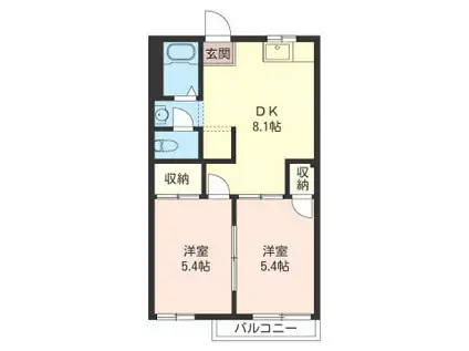 ルミエール柏(2DK/1階)の間取り写真