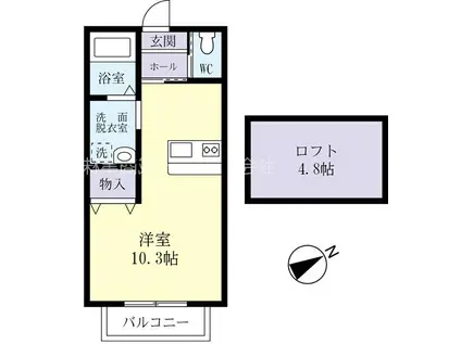 ドリームハウスC棟(ワンルーム/2階)の間取り写真