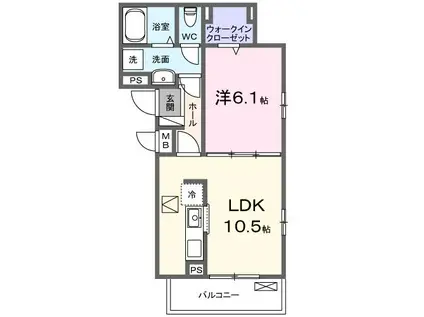 オーランジェII(1LDK/1階)の間取り写真