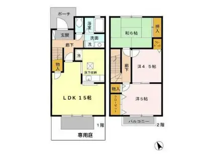 パルティーダ B棟(3LDK/1階)の間取り写真