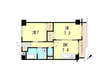 シャトー・ド・マリン須磨(2DK/2階)の間取り写真