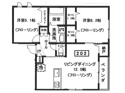 へーベルメゾン中央5丁目南棟(2LDK/2階)の間取り写真