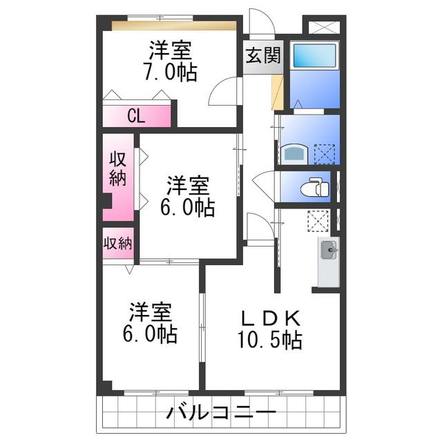 カーサグリーンII(3LDK/2階)の間取り写真