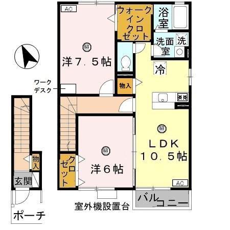 カーサモニカA棟(2LDK/2階)の間取り写真