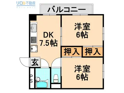 グリーンハイツ伊丹(2DK/3階)の間取り写真