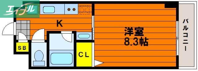 ヴィラ津島(1K/4階)の間取り写真