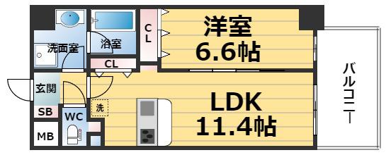 FUKU島之内(1LDK/7階)の間取り写真
