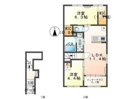 CENTRAL GARDEN II(2LDK/2階)の間取り写真