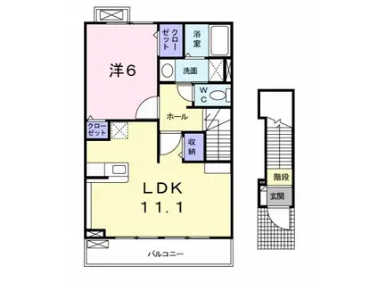 セイバリ-B(1LDK/2階)の間取り写真