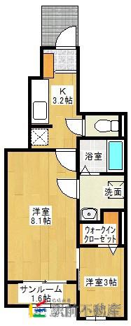 クリスタル・アクアL(1SK/1階)の間取り写真