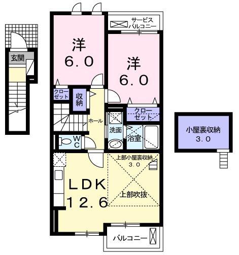 モンシェモアIII(2LDK/2階)の間取り写真