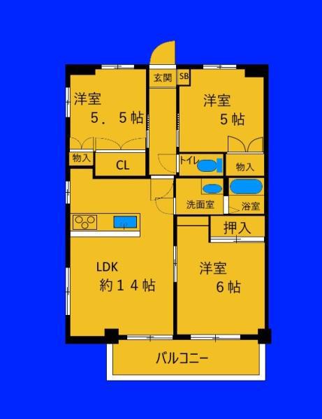 シティハイツ西横浜(3LDK/1階)の間取り写真