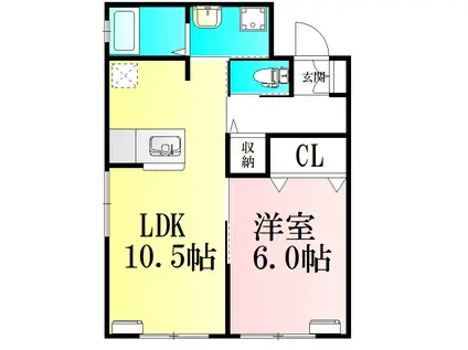フォレスティ花(1LDK/2階)の間取り写真