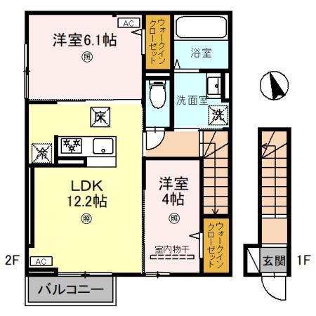 カーサ旭町(2LDK/2階)の間取り写真