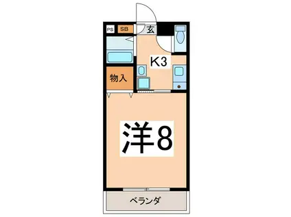 ワイズガーデン(1K/4階)の間取り写真