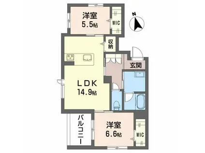 NGE金山プルミエ(2LDK/2階)の間取り写真