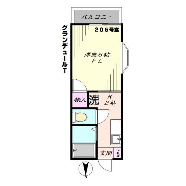 グランデュールT(1K/2階)の間取り写真