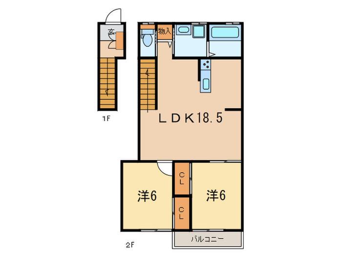 メゾンHANA芦屋(2LDK/2階)の間取り写真