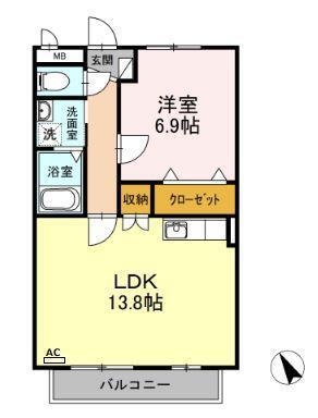 ヨーロピアンシャレー東新煉瓦の家(1LDK/2階)の間取り写真