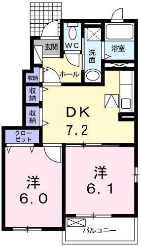 ココ・ボニート(2DK/1階)の間取り写真