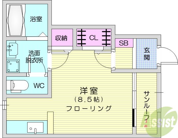 プログレ若林Ⅱ(ワンルーム/1階)の間取り写真