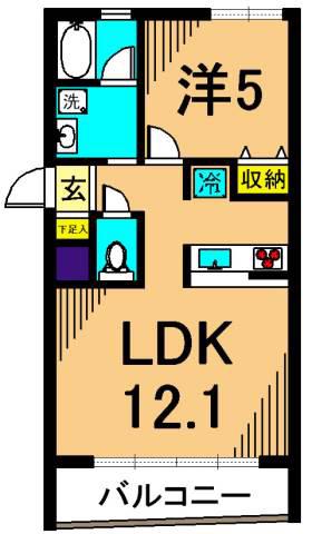 リバーサイドマンションB棟(1LDK/2階)の間取り写真