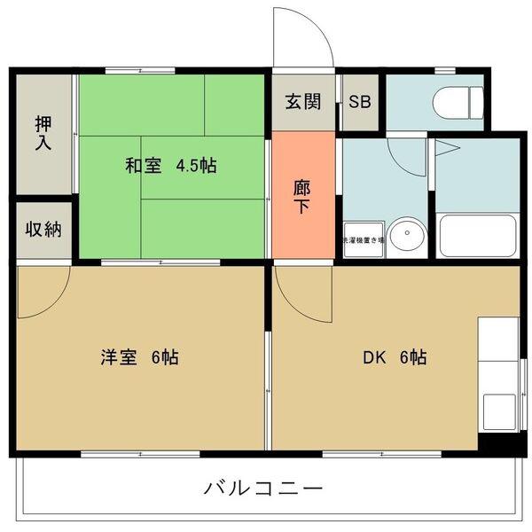 メゾンドール若江北(2DK/2階)の間取り写真