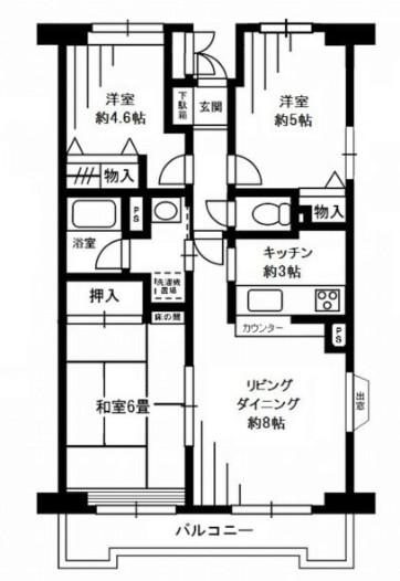 ベルウッド一之江(3LDK/4階)の間取り写真