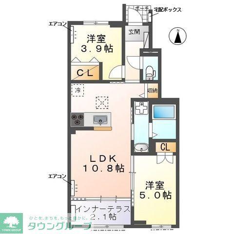 ウエストビレッヂI(2LDK/1階)の間取り写真