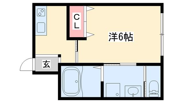 SUN MARE 三木本町(1K/2階)の間取り写真