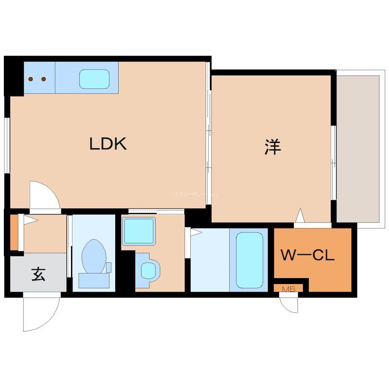 ラモーナ東本町1(1LDK/2階)の間取り写真