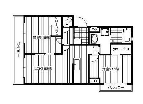 下地ビル(2LDK/3階)の間取り写真